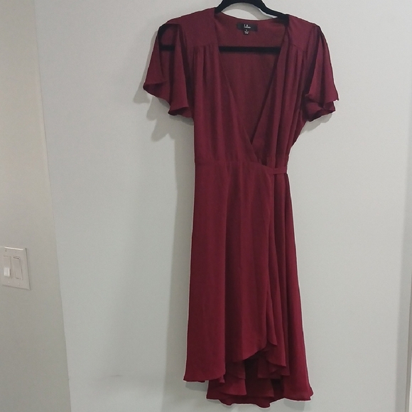 Lulu's Burgundy High Low Wrap Dress Gentle Used Sz Small - Picture 4 of 7